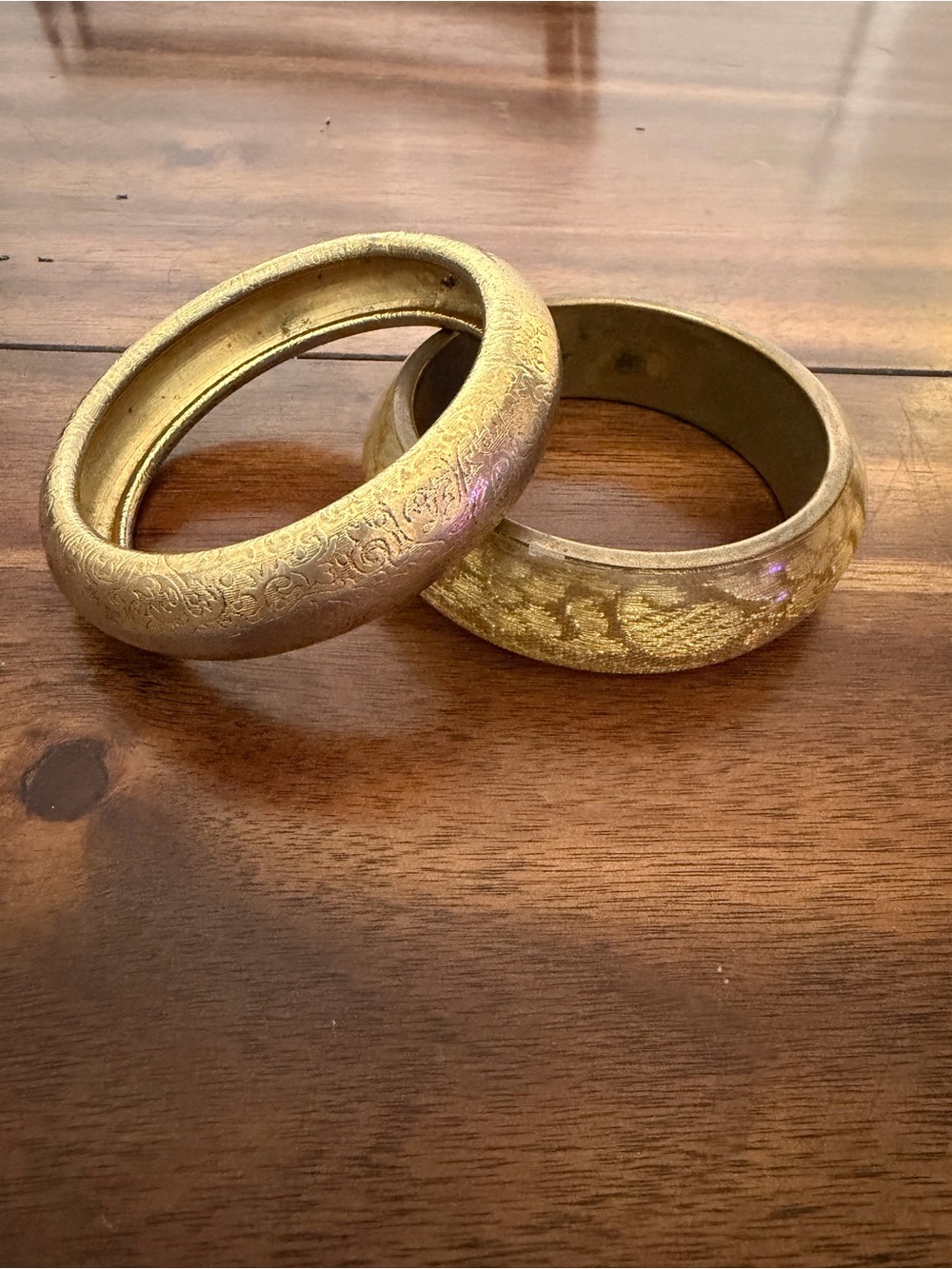 Vintage Brass Bangle Bracelet Set Floral Chased Etched Textured Gold Tone Boho
